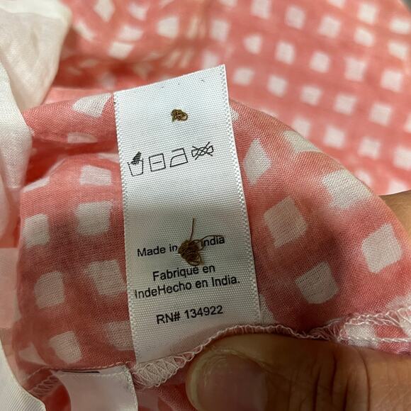 Emerson Fry Laurent Women's Blouse Pink Gingham Organic Cotton Peasant Top Small - Picture 5 of 8